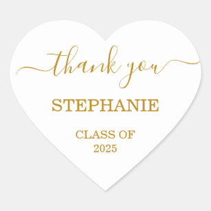 Sticker Cœur Merci de graduation 2025 Gold Script
