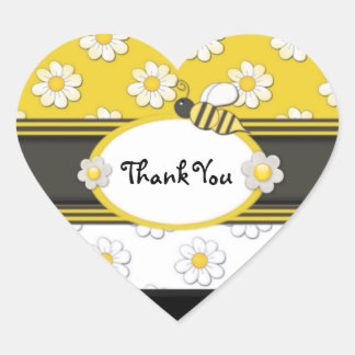 Sticker Cœur Merci de marguerite jaune