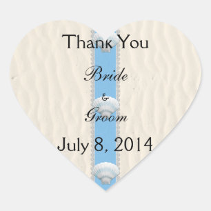 Sticker Cœur Merci de mariage de plage de coquillage
