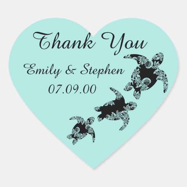 Sticker Cœur Merci des tortues marines (Devant)