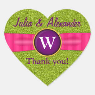 Sticker Cœur Merci Faux Ruban Bijou Parties scintillant verte C