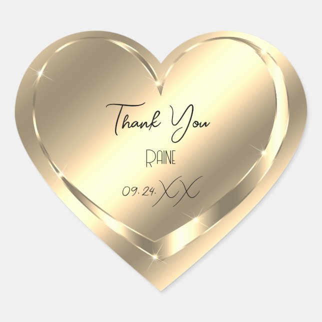 Sticker Cœur Merci Favor Faux Gold Heart Bridal Sweet 16e (Devant)