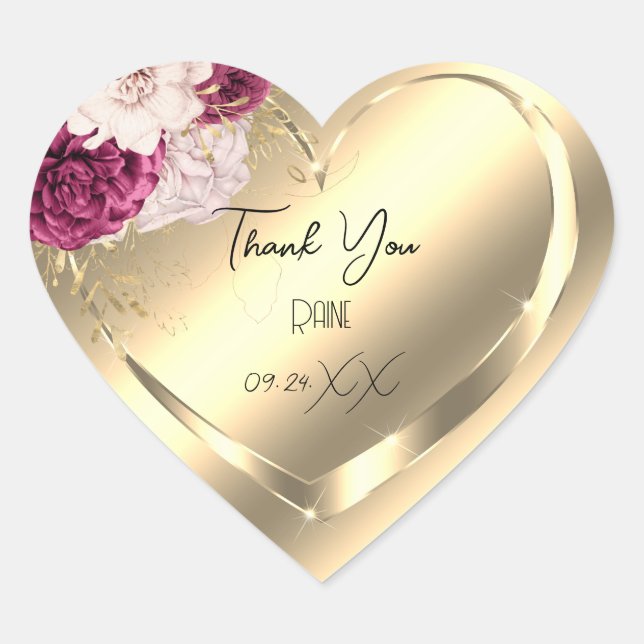 Sticker Cœur Merci Favor FlowerGold Heart Bridal Sweet 16e (Devant)