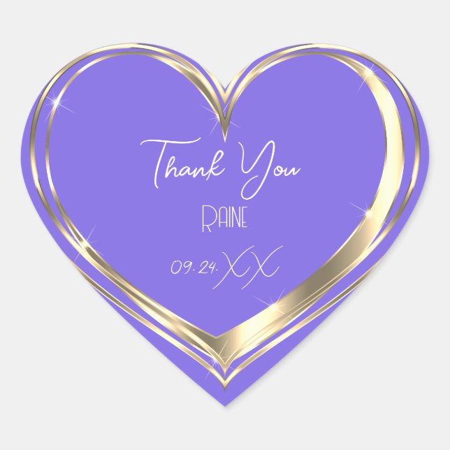 Sticker Cœur Merci Favor Gold Heart Mariage nuptial violet (Devant)
