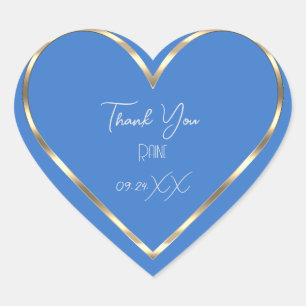 Sticker Cœur Merci Favori Bleu Cœur Doré Mariage 