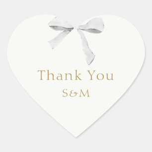Sticker Cœur Merci Mariage à ruban blanc tendance
