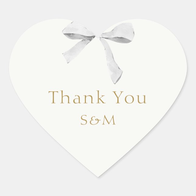 Sticker Cœur Merci Mariage à ruban blanc tendance (Devant)