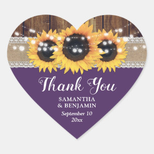 Sticker Cœur Merci Mariage de tournesol violet