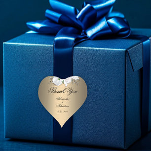 Sticker Cœur Merci Mariage Gold et White Rose