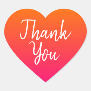 Sticker Cœur Merci Mariage orange et rose chaud