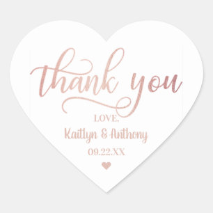 Sticker Cœur Merci Mariage Rose chic Gold Foil