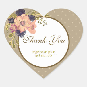 Sticker Cœur Merci Mariage rose floral préféré