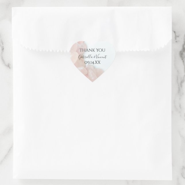 Sticker Cœur Merci Mariage rose Quartz  Favoriser (Sac)