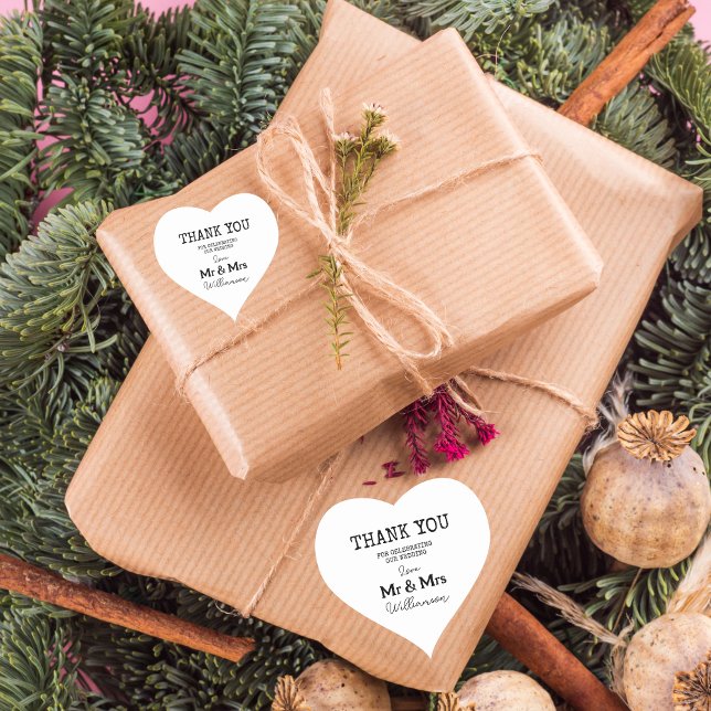 Sticker Cœur Merci Mercredi M. Et Mme Nom (Holiday Gift Label)