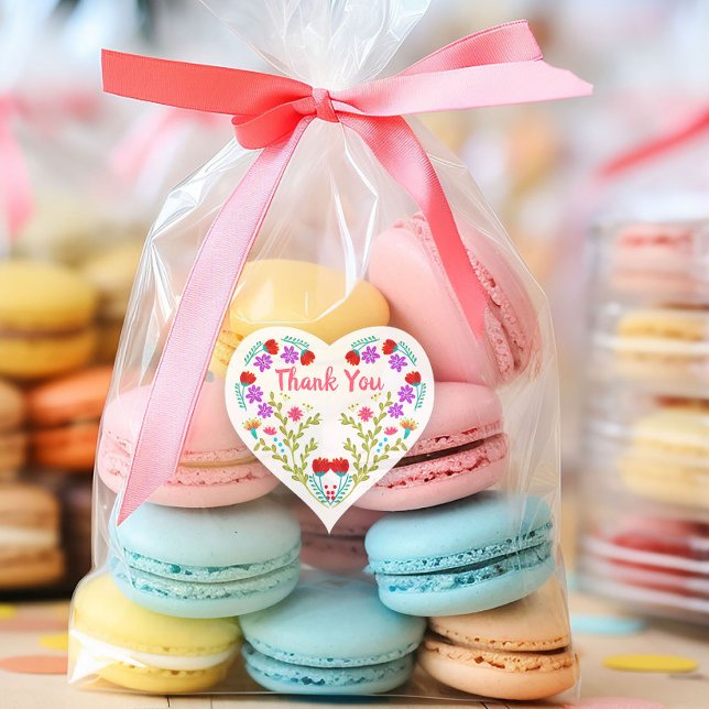 Sticker Cœur Merci Mexicaine Fleurs de Fiesta Quinceanera (Heart shaped favor stickers from my Mexican Fiesta Flowers Quinceanera Collection)