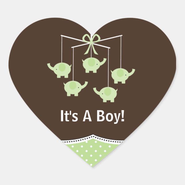 Sticker Cœur Merci mobile Green & Brown Elephant (Devant)