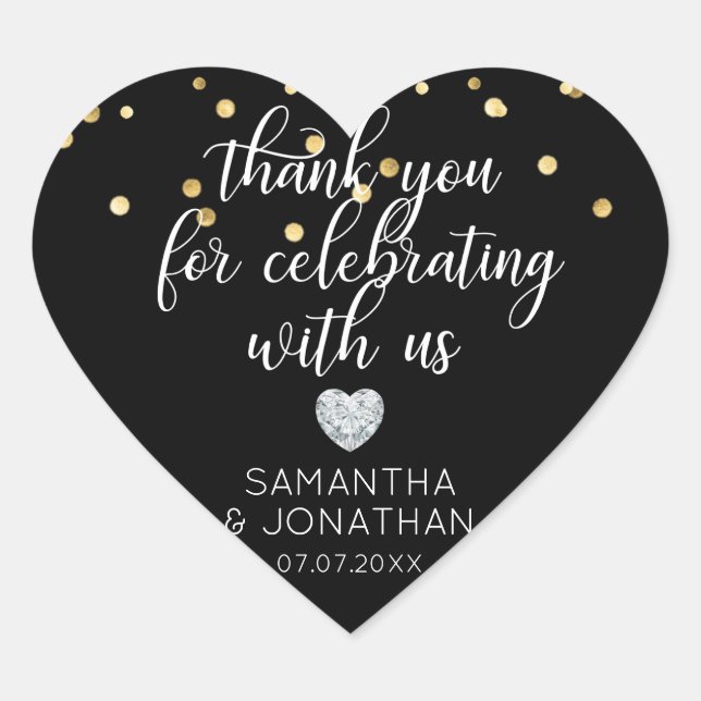 Sticker Cœur MERCI pour célébrer le Mariage d'or NOIR (Devant)