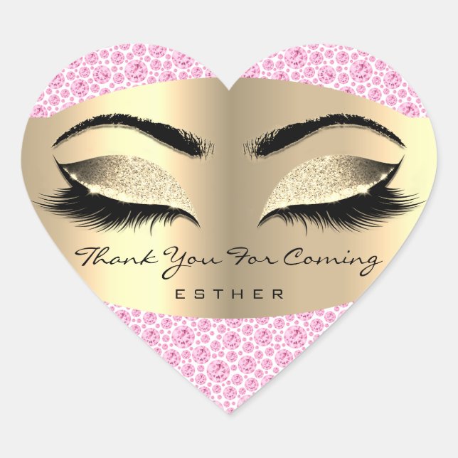 Sticker Cœur Merci Pour Nom Prochain Coeur Rose Or (Devant)