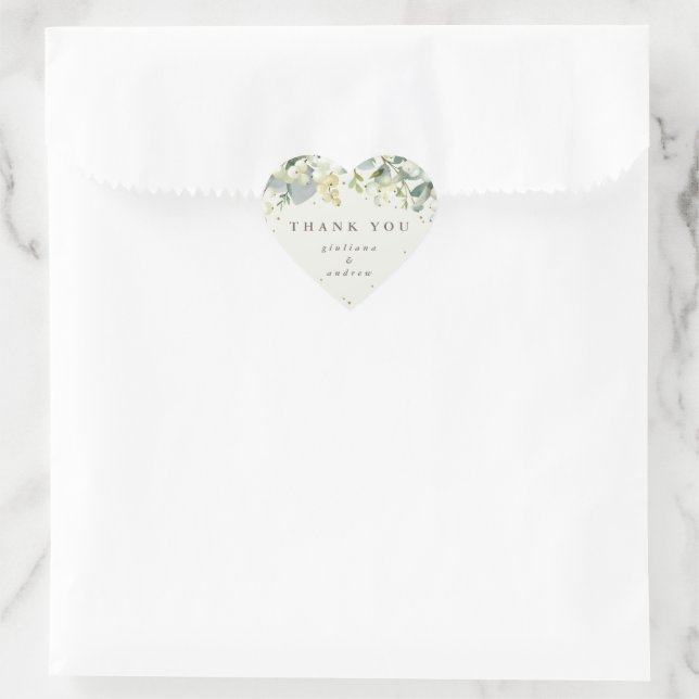 Sticker Cœur Merci pour votre mariage à la crème Snowberry + Eu (Sac)