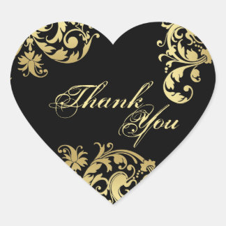 Sticker Cœur Merci Seal - Black & Gold Floral Mariage