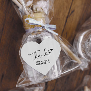 Sticker Cœur Merci simple script blanc cœur noir mariage