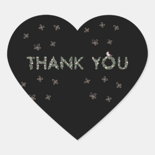 Sticker Cœur Merci Texte Floral