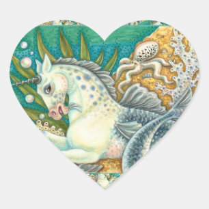 STICKER CŒUR MERHORSE & OCTOPUS BLANC, CHEVAL UNICORN IMAGINAIR