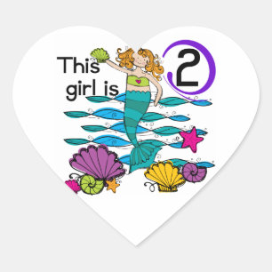 Sticker Cœur Mermaid 2e Anniversaire Tshirts et cadeaux