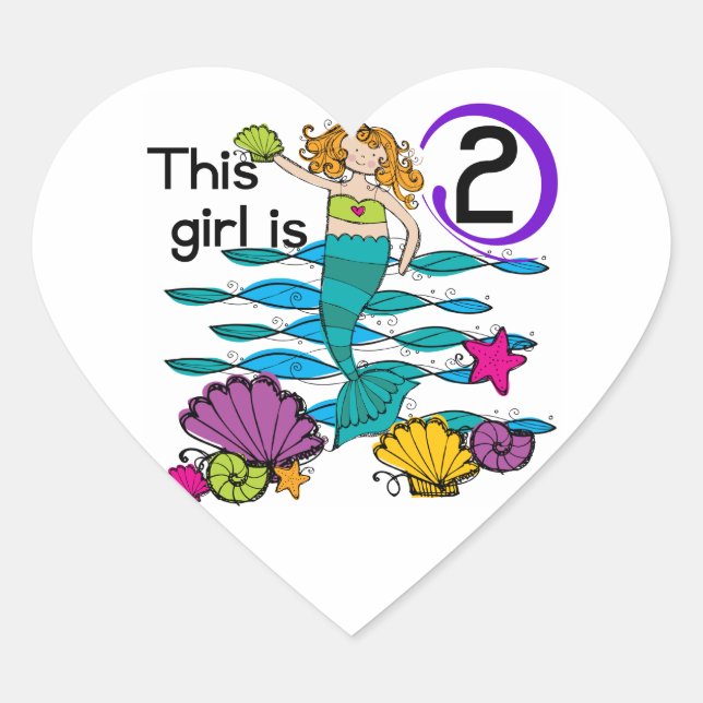 Sticker Cœur Mermaid 2e Anniversaire Tshirts et cadeaux (Devant)