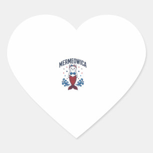 Sticker Cœur Mermeowica T-shirt de sirène de chat patriotique D