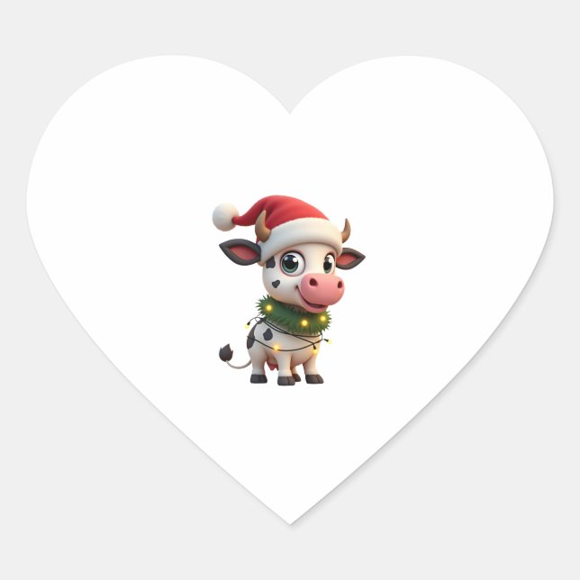 Sticker Cœur Merry Christmas Cow Santa Christmas Lights Cow Xma (Devant)