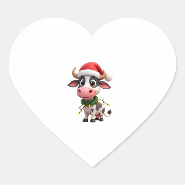 Sticker Cœur Merry Christmas Cow Santa Christmas Lights Cow Xma (Devant)