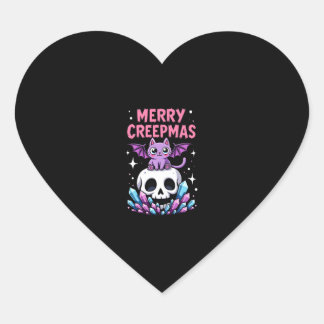 Sticker Cœur Merry Creepmas Cat Pastel Goth Christmas Skull T-S