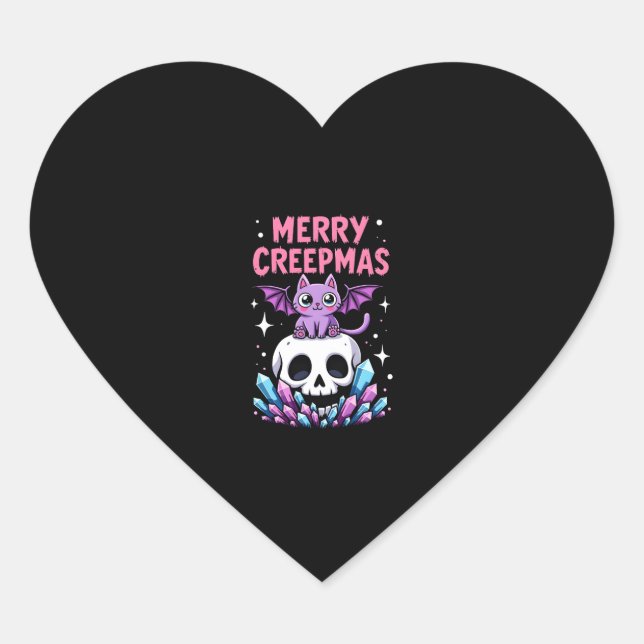 Sticker Cœur Merry Creepmas Cat Pastel Goth Christmas Skull T-S (Devant)