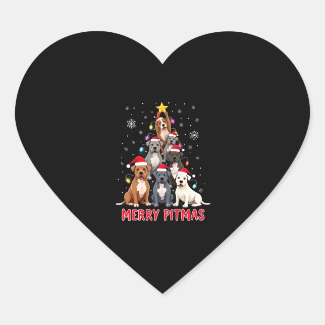 Sticker Cœur Merry Pitmas Pitbull Dog Ugly Christmas Sweater Tr (Devant)