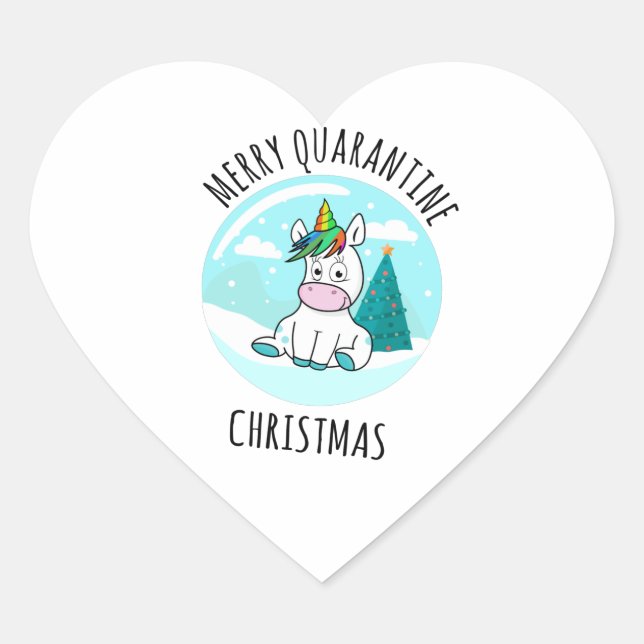 Sticker Cœur Merry Quarantine Christmas Unicorn (Devant)