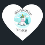 Sticker Cœur Merry Quarantine Christmas Unicorn<br><div class="desc">La licorne magique et charmante souhaite un joyeux Noël. Super idée cadeau de Noël. Bon pour les vieux et les jeunes.</div>
