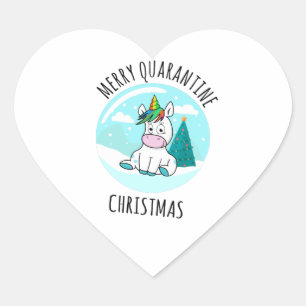 Sticker Cœur Merry Quarantine Christmas Unicorn