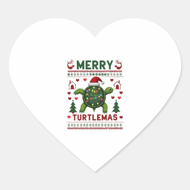 Sticker Cœur Merry Turtlemas Christmas Lights Cute Turtle Santa (Devant)