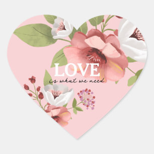 Sticker Cœur Message d'amour avec fleurs roses personnalisé