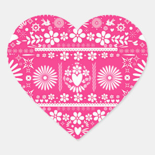 Sticker Cœur Mexicain Picado Rose Chaud Blanc Mariage Nuptial