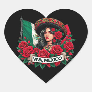 Sticker Cœur Mexicaine Fille Viva mexico Illustration du drapea