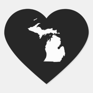 Sticker Cœur Michigan en blanc et noir