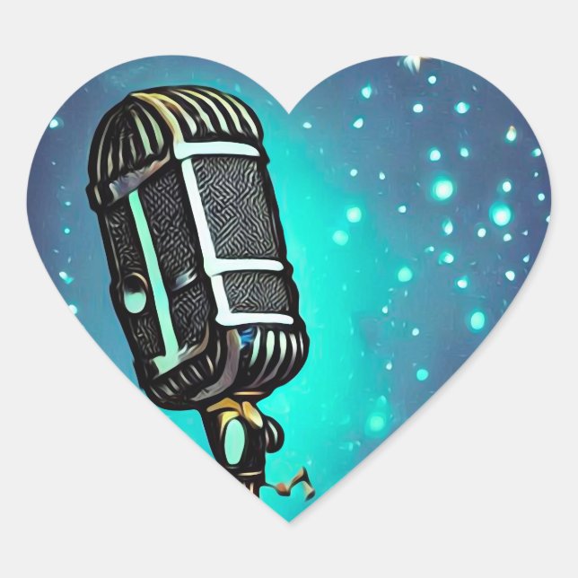 Sticker Cœur Microphone rétro peint vintage 2 (Devant)