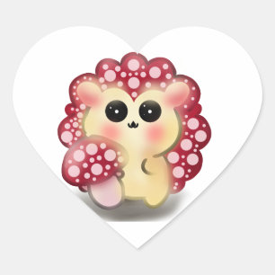Sticker Cœur Mignon Art de Hérisson Champignon Rouge Kawaii