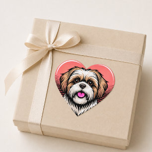 Sticker Cœur Mignon Coeur de Chien Shih Tzu Rétro