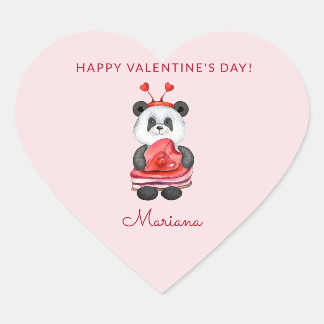 Sticker Cœur Mignon Panda Joyeuse Saint-Valentin Faveurs de Fêt (Devant)