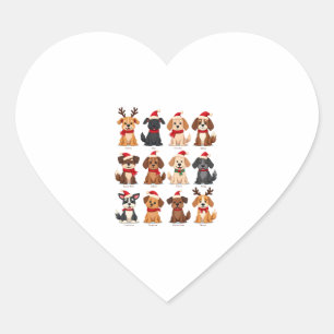 Sticker Cœur Mignonne 12 Chiens Xmas Drôle Amateurs de Chien No