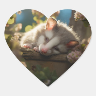 Sticker Cœur Mignonne bébé possum dormant dans le jardin