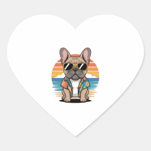 Sticker Cœur Mignonne French Bulldog portant des lunettes de so